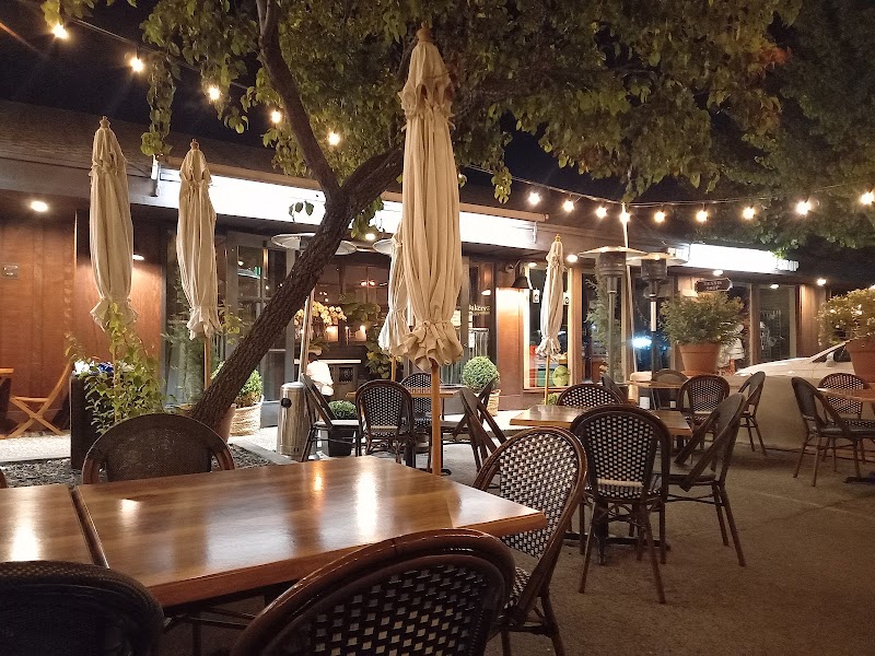Patio seating under an awning
