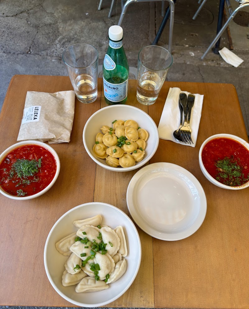 Informal, canteen-style setting with modern Ukrainian touches