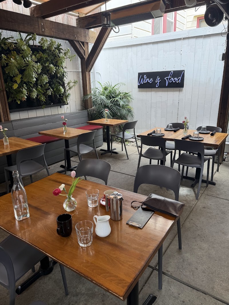 Covered patio with greenery and twinkle lights