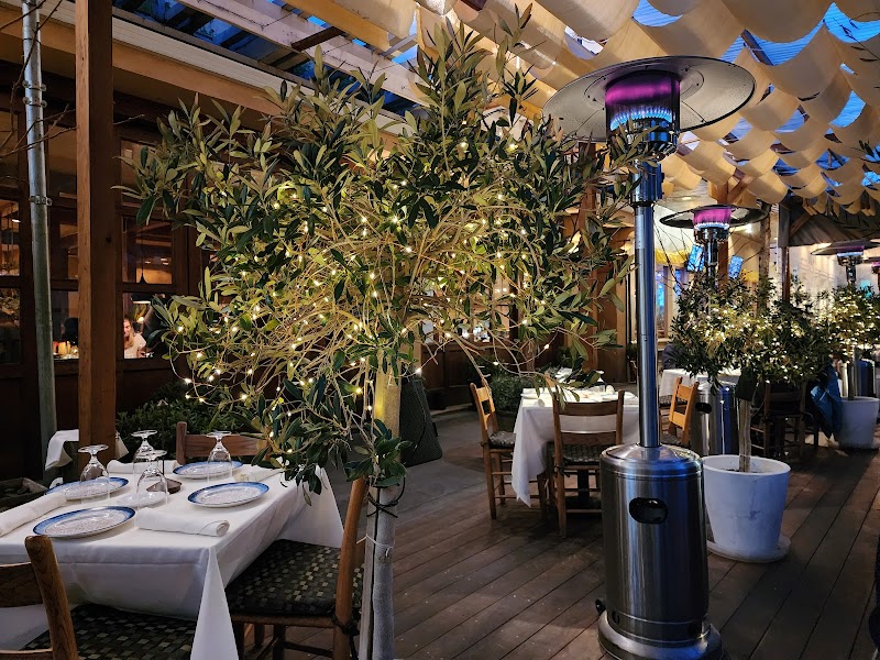 Cozy outdoor patio with heat lamps