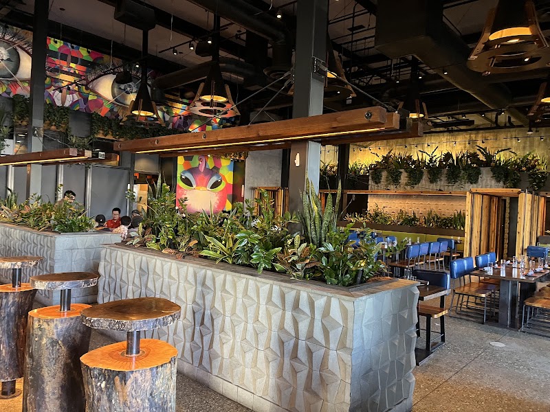 Lively bar-like setting with outdoor seating