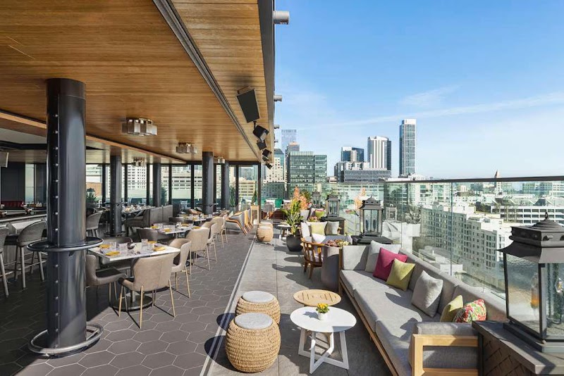 Rooftop bar and restaurant with city views