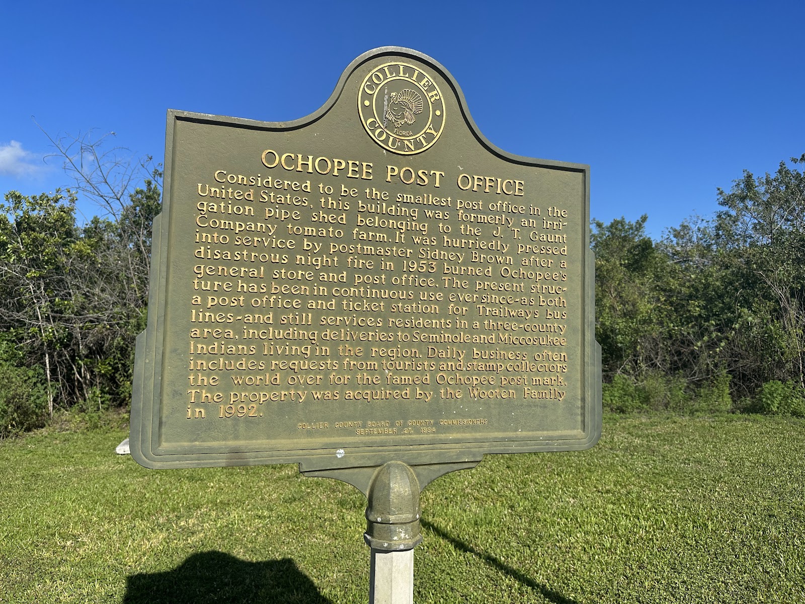 Ochopee Post Office Historical Marker