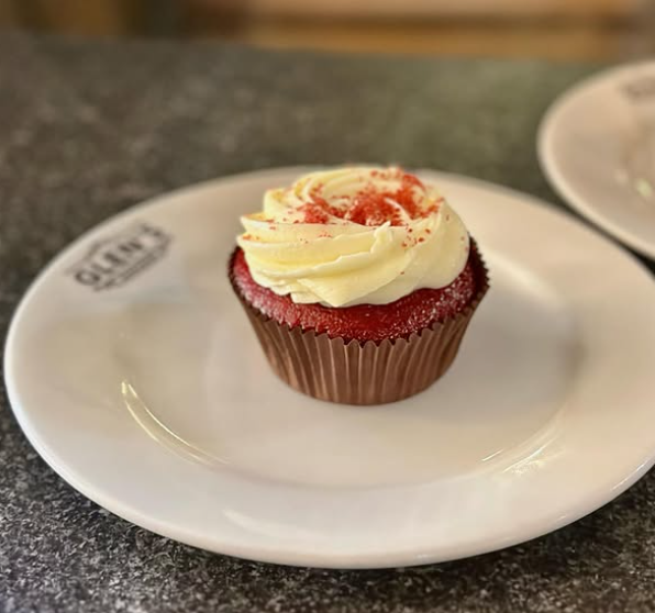 Glen's Bakehouse's delightful red velvet cupcake, a treat that captures the cozy charm of this beloved bakery.