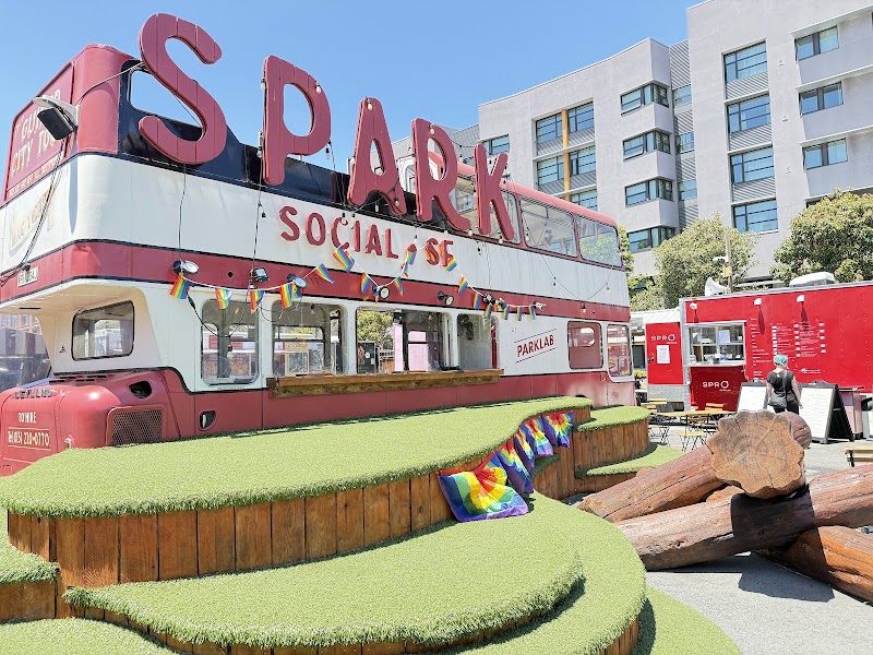Festive, casual outdoor setting with communal seating