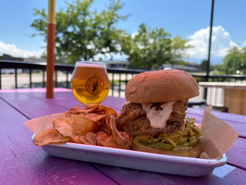Craft beer flight and burger at Voodoo Brewing on Garden of the Gods Road Colorado Springs