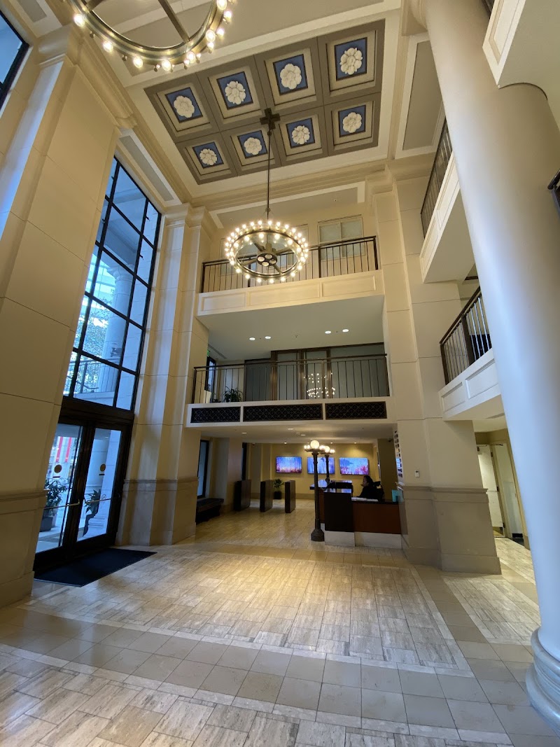 Historic marble banking hall with elegant columns