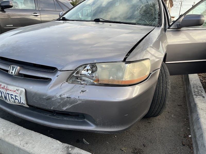 Before and after collision repair showing restored frame and alignment.