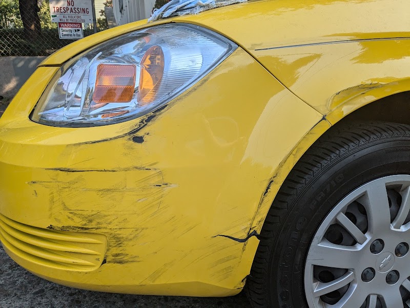 Before and after: collision damage repaired and repainted to like-new condition.