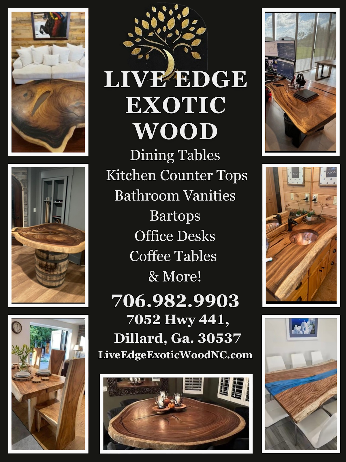 Live edge exotic wood NC