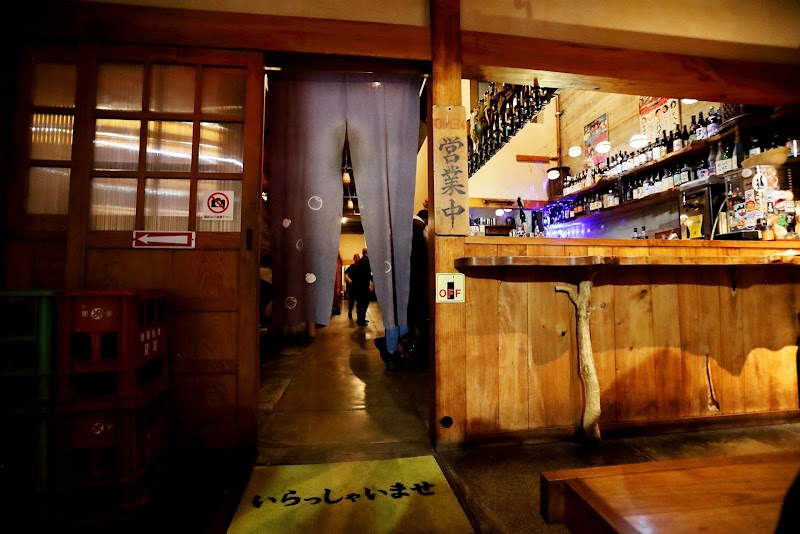 Traditional wood-clad izakaya interior